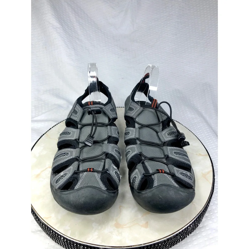 Eddie Bauer Troy Leather Sport Sandals Mens 12 Gray Bungee Hiking Outdoor Shoes